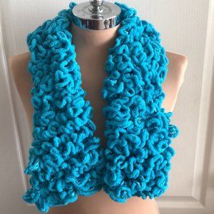 Super soft handmade knitted scarf warmer blue new